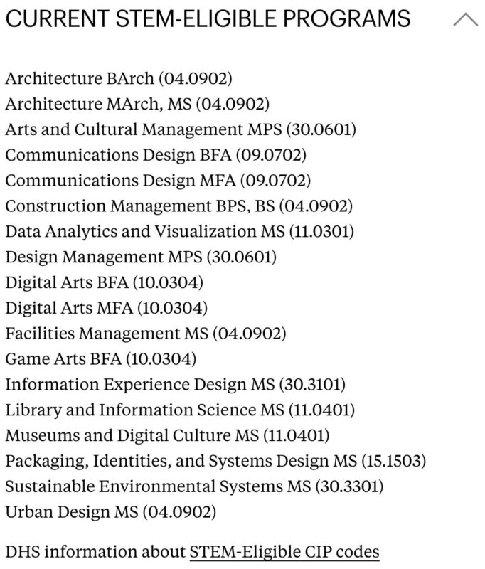 RISD의 현재 STEM 해당학과들